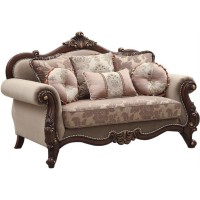 Acme Mehadi Upholstery Rolled Arm Loveseat With Queen Leg In Walnut