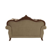 Acme Mehadi Upholstery Rolled Arm Loveseat With Queen Leg In Walnut