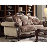 Acme Mehadi Upholstery Rolled Arm Loveseat With Queen Leg In Walnut