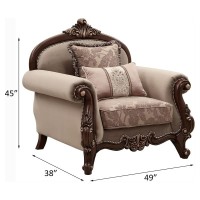 Acme Mehadi Rolled Arm Chair With 2 Pillows In Walnut