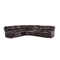 Acme Furniture Saul Sectional Sofa With Power Recliners, Espresso Leather-Aire
