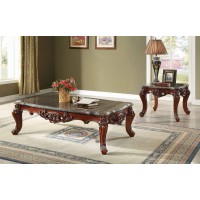 Acme Eustoma Marble Top End Table With Queen Anne Legs In Walnut