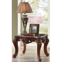 Acme Eustoma Marble Top End Table With Queen Anne Legs In Walnut