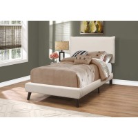 Monarch Specialties Twin SizeBeige Linen with Brown Wood Legs Bed