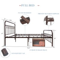 Yalaxon Vintage Sturdy Full Size Metal Bed Frame With Headboard And Footboard Basic Bed Frame No Box Spring Needed