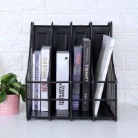 Topincn Mesh Magazine File Rack Holder 4 Slots Metal Home Office Desk Book Sorter Storage Shelf Vertical School