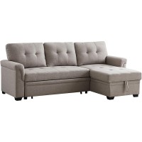 Lilola Home Linen Reversible Sleeper Sectional Sofa with Storage chaise, Light gray