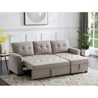 Lilola Home Linen Reversible Sleeper Sectional Sofa with Storage chaise, Light gray