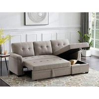 Lilola Home Linen Reversible Sleeper Sectional Sofa with Storage chaise, Light gray