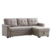 Lilola Home Linen Reversible Sleeper Sectional Sofa with Storage chaise, Light gray