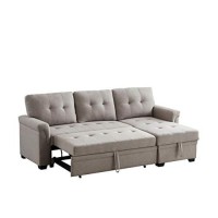 Lilola Home Linen Reversible Sleeper Sectional Sofa with Storage chaise, Light gray