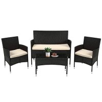 Fdw Patio Furniture Set 4 Pieces Outdoor Rattan Chair Wicker Sofa Garden Conversation Bistro Sets For Yard,Pool Or Backyard