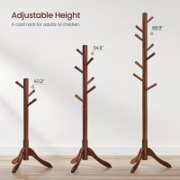 Vasagle Solid Wood Coat Rack Free Standing Coat Rack Treeshaped Coat Rack With 8 Hooks 3 Height Options For Clothes Hats