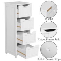 Yaheetech Bathroom Floor Cabinet, Wooden Side Storage Organizer, 4 Drawers Free-Standing Cabinet For Bathroom/Hallway/Living Room, White