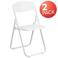 2 Pk HERCULES Series 880 lb Capacity Heavy Duty White Plastic Folding Chair with Builtin Ganging Brackets