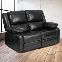 Emma + Oliver Black Leathersoft Loveseat With Two Built-In Recliners