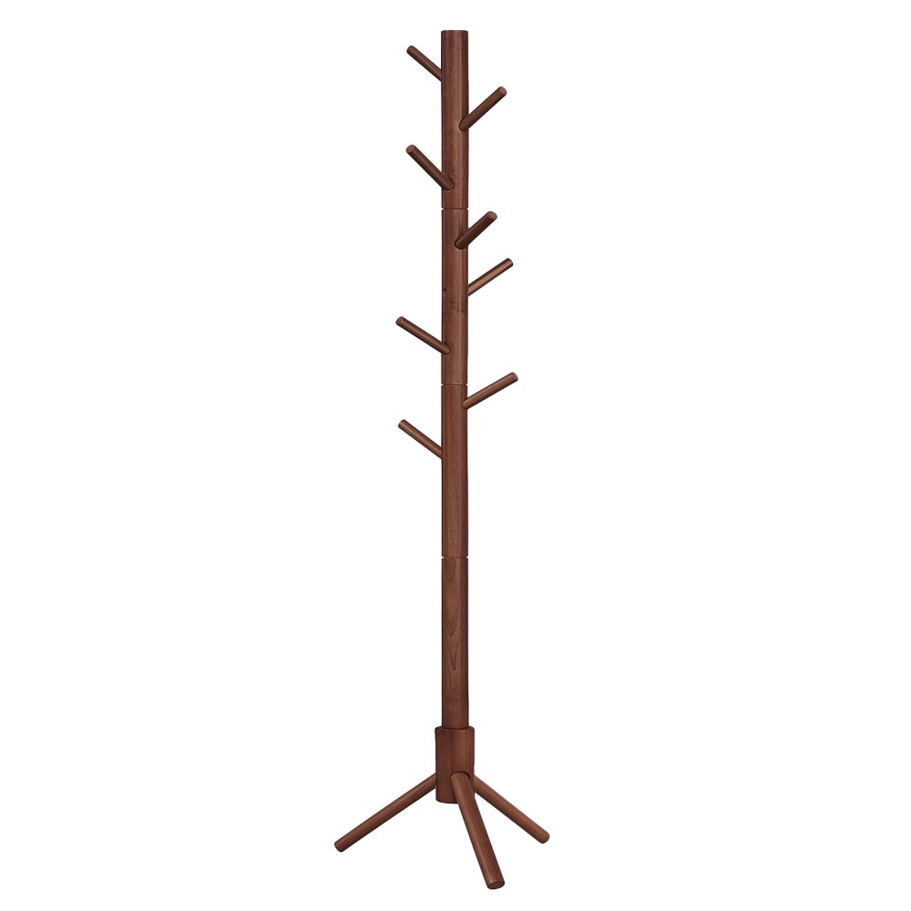 Vasagle Solid Wood Coat Rack, Free Standing Coat Rack, Tree-Shaped Coat Rack With 8 Hooks, 3 Height Options, For Clothes, Hats, Bags, For Living Room, Bedroom, Home Office, Dark Walnut Urcr04Wn