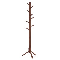 Vasagle Solid Wood Coat Rack, Free Standing Coat Rack, Tree-Shaped Coat Rack With 8 Hooks, 3 Height Options, For Clothes, Hats, Bags, For Living Room, Bedroom, Home Office, Dark Walnut Urcr04Wn