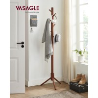 Vasagle Solid Wood Coat Rack, Free Standing Coat Rack, Tree-Shaped Coat Rack With 8 Hooks, 3 Height Options, For Clothes, Hats, Bags, For Living Room, Bedroom, Home Office, Dark Walnut Urcr04Wn