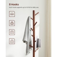 Vasagle Solid Wood Coat Rack, Free Standing Coat Rack, Tree-Shaped Coat Rack With 8 Hooks, 3 Height Options, For Clothes, Hats, Bags, For Living Room, Bedroom, Home Office, Dark Walnut Urcr04Wn