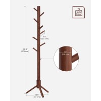 Vasagle Solid Wood Coat Rack, Free Standing Coat Rack, Tree-Shaped Coat Rack With 8 Hooks, 3 Height Options, For Clothes, Hats, Bags, For Living Room, Bedroom, Home Office, Dark Walnut Urcr04Wn