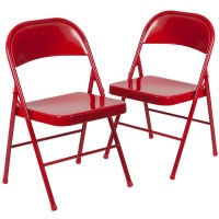 2 Pk HERCULES Series Double Braced Red Metal Folding Chair