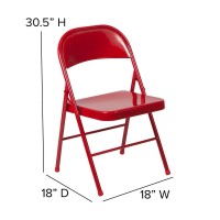 2 Pk HERCULES Series Double Braced Red Metal Folding Chair