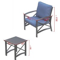 Lokatse Home 3 Piece Outdoor Patio Chairs Set With Table, Bistro Furniture Metal With Cushions, Blue