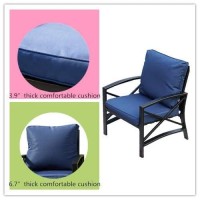 Lokatse Home 3 Piece Outdoor Patio Chairs Set With Table, Bistro Furniture Metal With Cushions, Blue