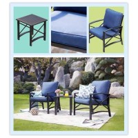 Lokatse Home 3 Piece Outdoor Patio Chairs Set With Table, Bistro Furniture Metal With Cushions, Blue