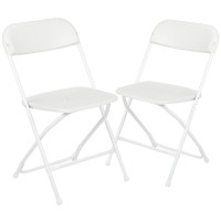 HERCULES Series White Plastic Folding Chairs Set of 2 Lightweight Folding Chairs