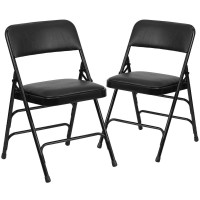 HERCULES Series Metal Folding Chairs with Padded Seats Set of 2 Black Metal Folding Chairs