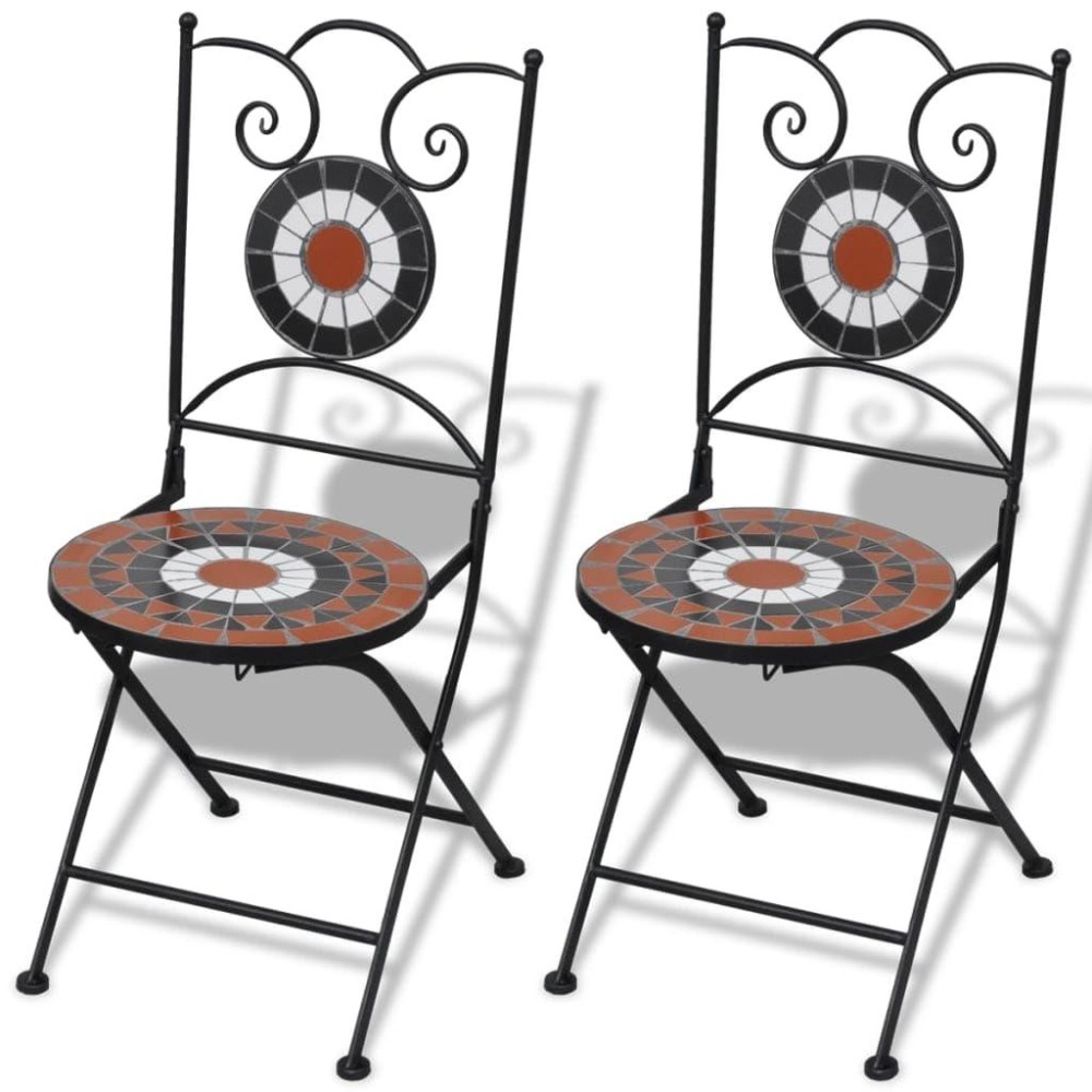 Vidaxl Folding Bistro Chairs 2 Pcs, Folding Metal Bistro Outdoor Chair For Patio, Patio Chair For Deck Front Porch, Ceramic Terracotta And White