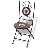 Vidaxl Folding Bistro Chairs 2 Pcs, Folding Metal Bistro Outdoor Chair For Patio, Patio Chair For Deck Front Porch, Ceramic Terracotta And White