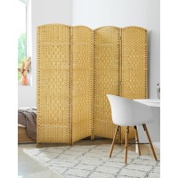 Jostyle 6Ft. Tall Extra Wide Folding Privacy Screens With Diamond Double-Weave Room Dividers And Freestanding Privacy Screens(Natural, 4-Panel)