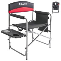 Kingcamp Chair Heavy Duty, Portable Folding Directors Style For Adults With Side Table For Outdoor Camp Backyard Beach Picnic Lawn Tailgating Backpacking Fishing, One Size, Black/Red