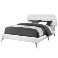 Monarch Specialties Queen SizeWhite LeatherLook With chrome Legs BED