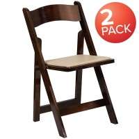 2 Pack HERCULES Series Fruitwood Wood Folding Chair with Vinyl Padded Seat