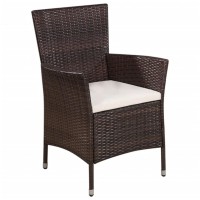 vidaXL Outdoor Chair and Stool with Cushions Poly Rattan Brown 44090