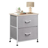 Wlive Nightstand, 2 Drawer Dresser For Bedroom, Small Dresser With 2 Drawers, Bedside Furniture, Night Stand, End Table With Fabric Bins For Bedroom, Living Room, College Dorm, Light Grey