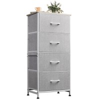 Wlive Dresser With 4 Drawers, Storage Tower, Organizer Unit, Fabric Dresser For Bedroom, Hallway, Entryway, Closets, Sturdy Steel Frame, Wood Top, Easy Pull Handle, Light Grey