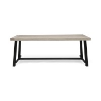 Great Deal Furniture Beau Outdoor Eight Seater Iron Dining Table, Light Gray And Black Finish