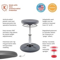 Kore Kids Adjustable Height Standard Wobble Chair - Flexible Seating Stool For Classroom, Elementary School, Add/Adhd - Assembled In The Usa, Grey (14In-19In)