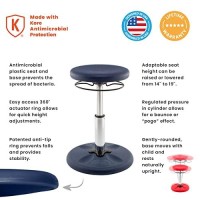 Kore Kids Adjustable Height Standard Wobble Chair - Flexible Seating Stool For Classroom, Elementary School, Add/Adhd - Assembled In The Usa, Dark Blue (14In-19In)