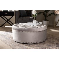 Baxton Studio Iglehart Modern And Contemporary Light Gray Velvet Fabric Upholstered Tufted Cocktail Ottoman