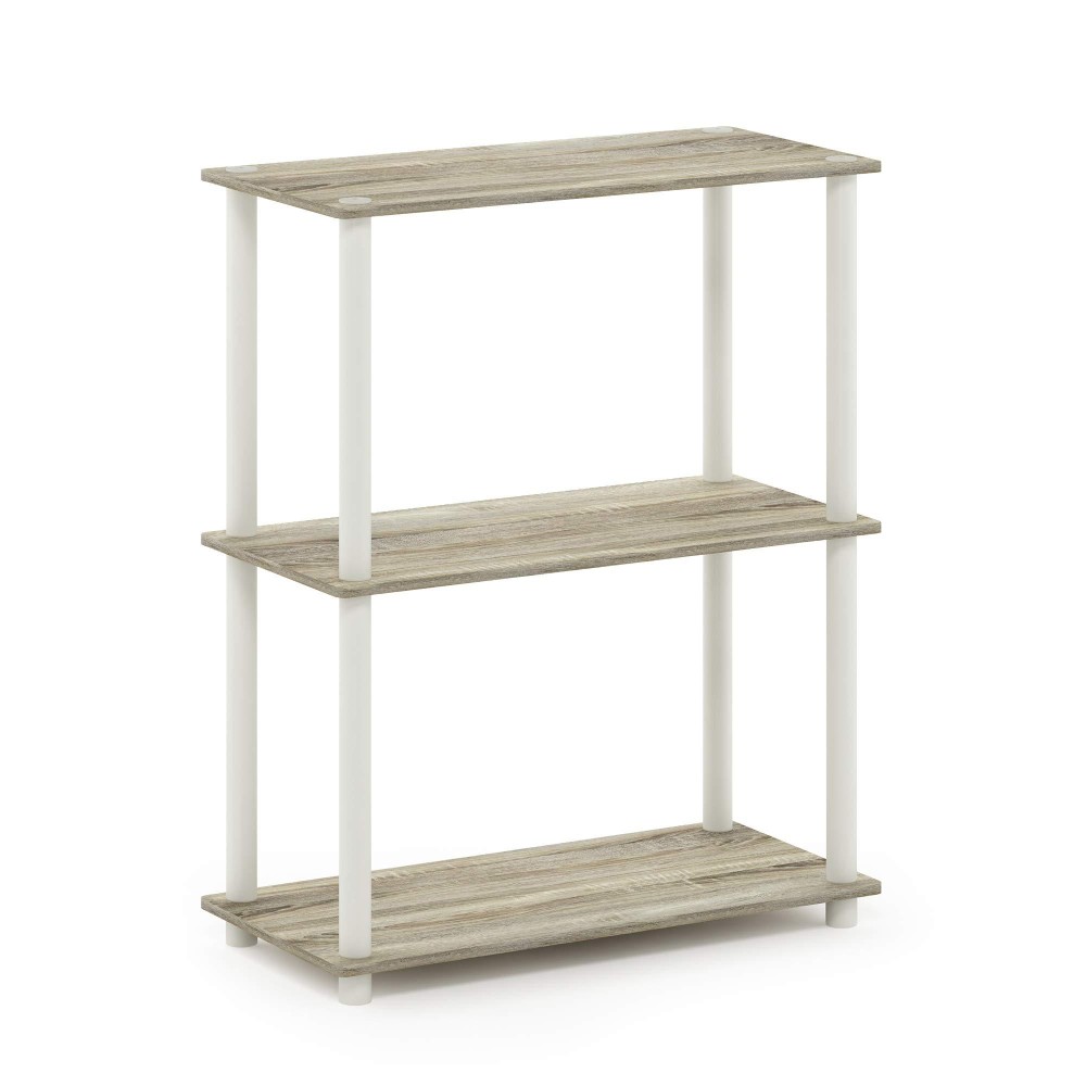 Furinno TurnNTube 3Tier Compact Multipurpose Shelf Display Rack Sonoma OakWhite