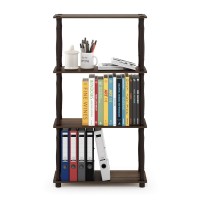 Furinno TurnNTube 4Tier Multipurpose Shelf Display Rack Classic Tubes WalnutBrown