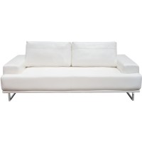 Leatherette Upholstered Adjustable Backrest Sofa with Metal Sled Legs, White and Silver