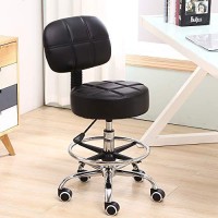 Kktoner Swivel Round Rolling Stool Pu Leather With Adjustable Foot Rest Height Adjustable Task Work Drafting Chair With Back(Black)