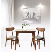 Wickerix Set Of 3 Dining Kitchen Square Table And 2 Yumiko Side Chairs Solid Wood W/Padded Seat Medium Brown